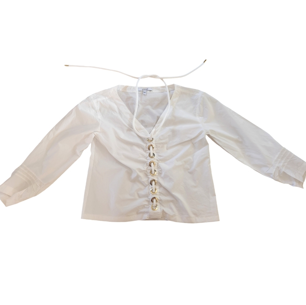 Derek Lam 10 Crosby Womens Cotton Blouse Top Gold Rivets Rope Laced White Size 4
